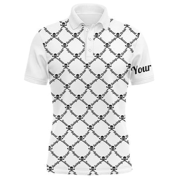 Custom Name Golf Men Polo Shirt - Swing Swear Drink Repeat Skull Pattern Apparel - Personalized Gift For Golf Lover, Team, Husband, Boyfriend, Men