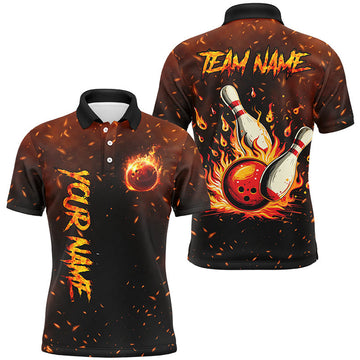 FUNSTUFFPRINT Flame Bowling Jerseys For Men Custom Bowling Polo, for Team, Gift for Bowlers Polo Shirt Size S-5XL