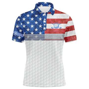 FUNSTUFFPRINT American flag white Mens golf polo shirts custom name patriotic golf Polo Shirt Size S-5XL