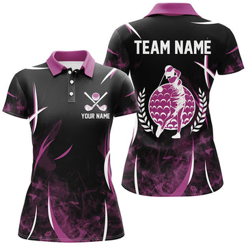 Custom Black And Pink Smoke Pattern Women Golf Polo Shirt Custom Ladies Golf Clothes, Personalized Golf Gifts
