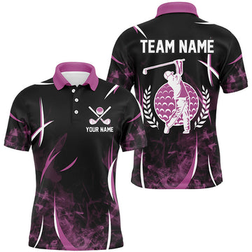 Custom Black and Pink Smoke Pattern Men golf polo shirts custom golf clothes for men, personalized golf gifts