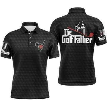 Custom Golf Men Polo Shirt - Custom Name Black Golf Ball Pattern Apparel - Personalized Gift For Golf Lover, Team, Golfer, Patriotic - The Golf Father