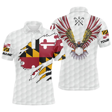 Personalized Maryland flag patriot Eagle golf white mens golf polo shirts custom golf gifts for men