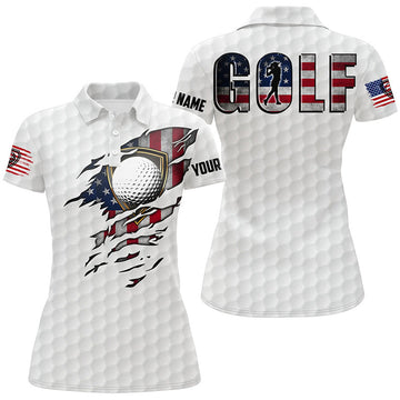 Custom Womens golf polo shirts vintage American flag custom team golf shirts, patriot white golf tops