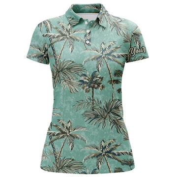 Custom Green Tropical Palm Trees Pattern Womens Golf Polo Shirts Custom Team Golf Shirt Womens