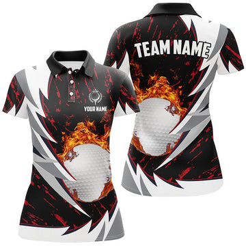 Custom Flame Golf Ball Black And White Women Golf Polo Shirts Custom Golf Clothes For Ladies | Red