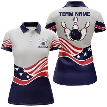 Custom American Flag Bowling Jersey For Women Custom Polo Bowling Shirt Patriotic Bowling Shirt For Team