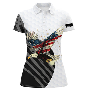 Custom Black and White American Flag Eagle Women golf polo shirts custom Patriotic golf shirts for ladies