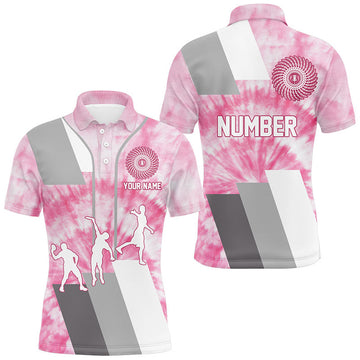 FUNSTUFFPRINT Mens disc golf polo shirt custom name and number pink tie dye personalized disc golf shirts Polo Shirt Size S-5XL
