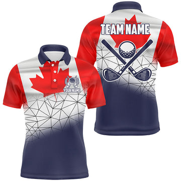 Custom Canadian Flag Golf Clubs Navy geometric pattern Men golf polo shirts Custom Patriotic golf outfits men