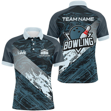 FUNSTUFFPRINT custom Blue camo bowling ball and pins Men Polo Shirt Size S-5XL