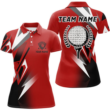 Custom Black And Red Golf Ball Womens Golf Polos Shirt Custom Golf Shirt For Ladies