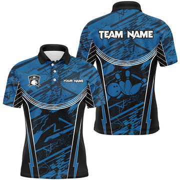 FUNSTUFFPRINT Blue camo Men Bowling Polo Shirts custom team bowling Polo Shirt Size S-5XL