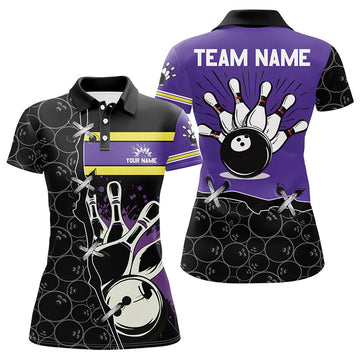 Custom Bowling Camo Polo Shirt For Women Custom Team Bowling League Jerseys, Gift For Girl Bowlers | Purple