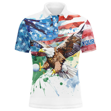 FUNSTUFFPRINT Watercolor American Flag Eagle golf ball custom Mens golf Polo Shirt Size S-5XL
