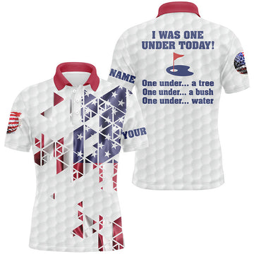 Custom Funny Mens golf polo shirts American Flag custom I was one under today, under a tree, bush, water