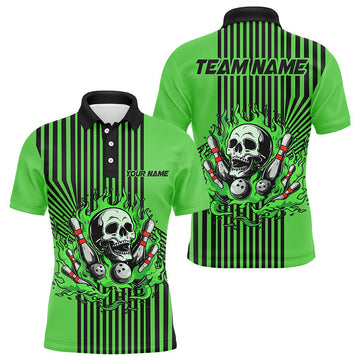 FUNSTUFFPRINT Green and Black stripes Mens bowling Polo Shirt Size S-5XL