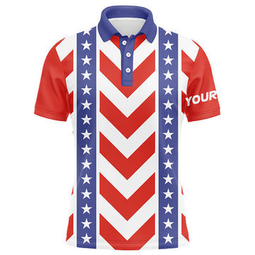 FUNSTUFFPRINT Mens golf polo shirts custom Red, white and blue pattern patriotic male golf attire Polo Shirt Size S-5XL