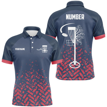 Custom Blue and Red camo Mens disc golf polo shirts custom disc golf basket jerseys for team