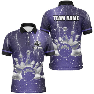 FUNSTUFFPRINT Purple lightning thunder Men Polo Shirt Size S-5XL