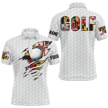 FUNSTUFFPRINT Mens golf polo shirts vintage Maryland flag custom team golf shirts, patriot white golf tops Polo Shirt Size S-5XL