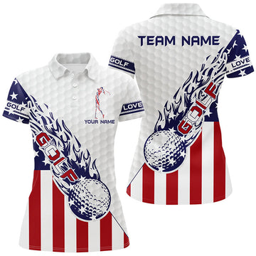 Custom Personalized American Flag Patriot Golf White Womens Golf Polo Shirts Custom Name Golf Gifts
