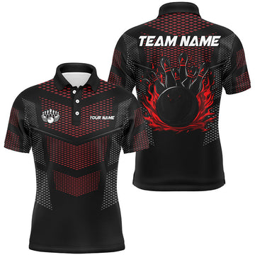 FUNSTUFFPRINT Black And Red Strike Bowling Polo Shirt Size S-5XL