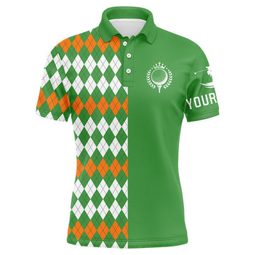Custom Golf Men Polo Shirt - St Patrick's Day Green Argyle Plaid Pattern Custom Name Apparel - Personalized Gift For Golf Lover, Team