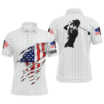 Custom Golf Men Polo Shirt - Custom Name American Flag Apparel - Personalized Gift For Golf Lover, Men, Husband, Team, Patriotic, 4th July, Independent Day