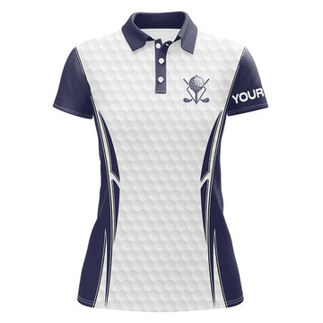 Custom Blue Navy And White Golf Ball Womens Golf Polo Shirts Custom Golf Clothing For Women, Gifts For Ladies