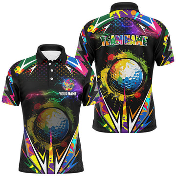 Custom Black Mens golf polo shirts custom colorful lightning team golf jerseys, golf attire for men