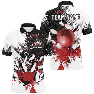 Custom Black And White Men Bowling Polo, Custom Bowling Jerseys, Mens Bowling Outfit | Red
