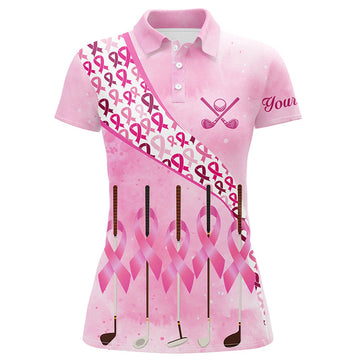 Custom Pink Ribbon Golf Clubs Womens Golf Polo Shirt Custom Breast Cancer Golf Shirts For Ladies Golf Outfits