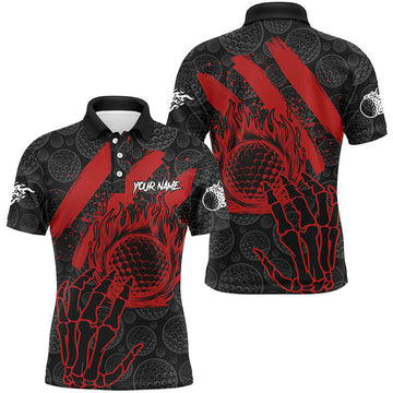 FUNSTUFFPRINT Black and Red Flame Camo golf ball Mens golf polo shirt custom team reaper golf Polo Shirt Size S-5XL