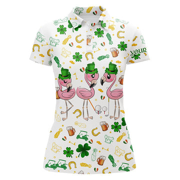 Custom Womens Golf Polos Shirt Custom St Patrick's Day Pattern Golf Clothes Flamingo Golf Polos