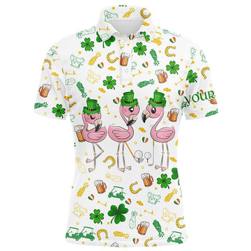 FUNSTUFFPRINT Mens golf polo shirts custom st patrick's day pattern golf clothes flamingo golf polos Polo Shirt Size S-5XL