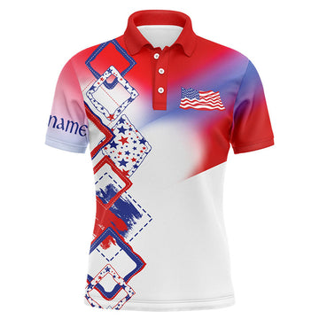 FUNSTUFFPRINT Mens golf polo shirt custom name red, white and blue American Flag golf Polo Shirt Size S-5XL