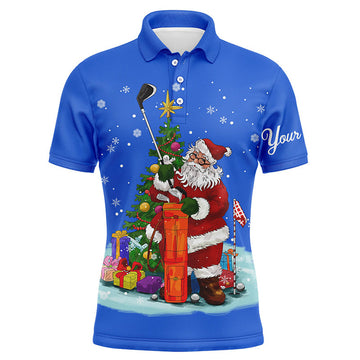 FUNSTUFFPRINT Christmas golf shirts custom name Mens golf polo shirt - Santa Golfer Christmas golf gifts Polo Shirt Size S-5XL