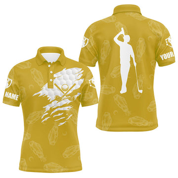Custom Mens golf polo shirt custom name golf clubs pattern shirt | Yellow