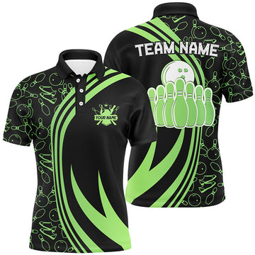 FUNSTUFFPRINT Black Mens bowling Polo shirt Custom Green neon team league bowling Polo Shirt Size S-5XL