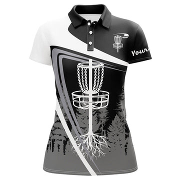 Custom Womens Disc Golf Polo Shirt Custom Name Black Disc Golf Basket, Personalized Disc Golf Shirts