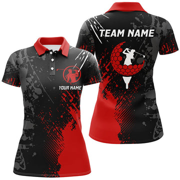 Custom Black And Red Womens Golf Polo Shirts Custom Female Golf Attire For Women, Personalized Golf Gifts