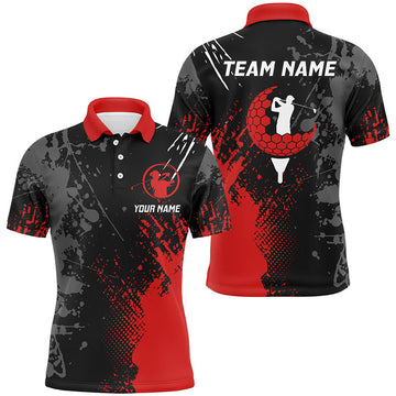 Custom Black and Red Mens golf polo shirts custom male golf attire for men, personalized golf gifts