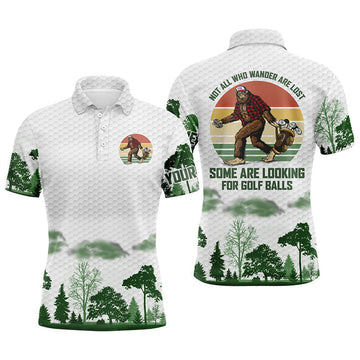Custom Bigfoot Golf Custom Name Men Polo Shirt - Personalized Gift For Golf Lover, Team, Golfers -Not All Who Wander Are Lost Some Are Looking For Golf Balls