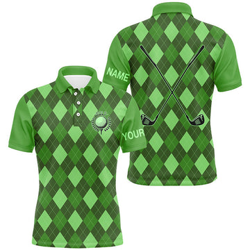 Custom Green argyle Mens golf polo shirts custom name golf outfit men, personalized golf gifts