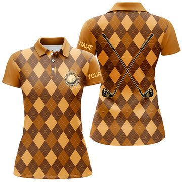 Custom Orange Argyle Golf Clubs Womens Golf Polo Shirts Custom Golf Outfit Women, Personalized Golf Gifts