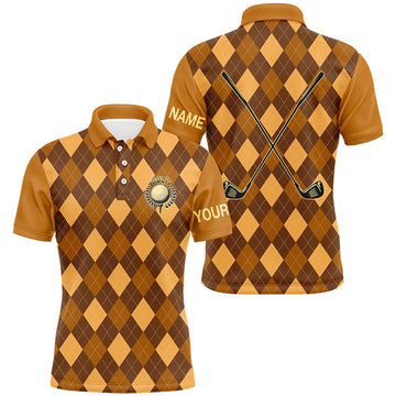 Custom Orange argyle golf clubs Mens golf polo shirts custom name golf outfit men, personalized golf gifts