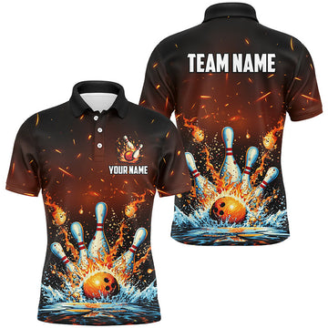 FUNSTUFFPRINT Fire and Water bowling ball pins Polo Shirt Size S-5XL