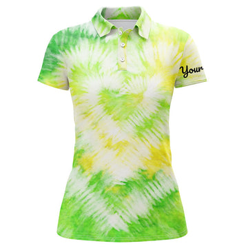 Custom Womens Golf Polo Shirts Custom Green Tie Dye Golf Shirt Women's Golf Attire, Lady Golf Wear