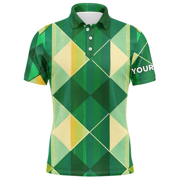 FUNSTUFFPRINT Green yellow argyle plaid pattern Mens golf polo shirts custom mens golf shirts, green golf tops Polo Shirt Size S-5XL